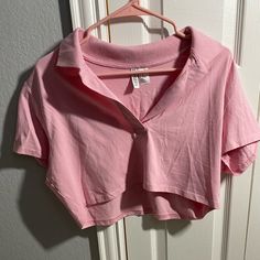 Tag Is Off But Never Worn. Material Is 95% Cotton 5% Elastane. *Final Price* H&m Casual Pink Tops, Casual Pink H&m Top, Cute Cotton H&m Tops, Pink Short Sleeve Crop Top For Day Out, Casual Collared Crop Top For Spring, H&m Pink Summer Tops, Summer Pink H&m Tops, Pink Collared Top For Day Out, H&m Cropped Tops For Spring