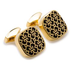 Al Pacino famously said, "It's easy to fool the eye but it's hard to fool the heart". Inspired by Mr. Pacino's dedication to his craft, these Al Pacino Gold Cufflinks showcase impeccable craftsmanship and an alluring design. This piece is chiselled by hand and features an intricate patterned design. The luxurious gold complexion imbues a warm palette that's richly contrasted by the indulgent black hues. Let these Al Pacino Gold Cufflinks add an accomplished accent to your formal t Cufflinks Men Classic, Gentleman Accessories, Kurta Buttons, Warm Palette, Yellow Satin, Sunflower Yellow, Jewelry Men, Gold Cufflinks, Floral Squares