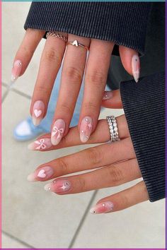 Get inspired with 80  stunning bow nail designs. Elevate your manicure game with these girly coquette aesthetic and fairy balletcore […] Birthday Nail Designs, Blush Nails, Pearl Nails, Stick On Nails, Minimalist Nails, Heart Nails, Artificial Nails, Valentines Nails