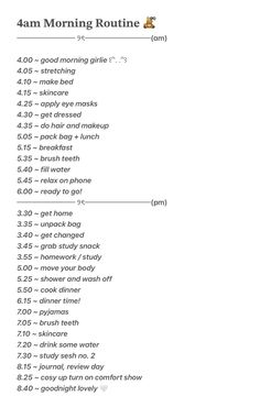 an image of the morning routine list for someone to do their work on this day