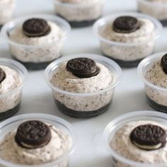 cookies and cream cups with oreo cookies in them