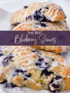 the best blueberry scones with icing on top are shown in this image