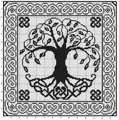 a cross stitch pattern with a tree on it