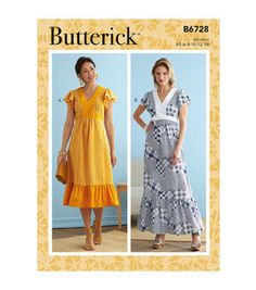 the butterick dress pattern is shown in two different styles