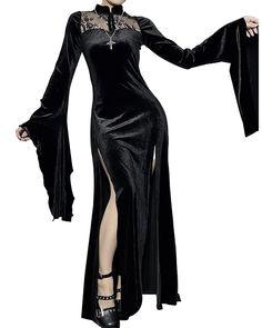 PRICES MAY VARY. Perfect for spooky season, this Women Halloween Dress features a velvet bodycon Goth dress that is sure to turn heads. Designed with long flare sleeve dress, this dress is perfect for those looking for a chic and edgy Women Halloween Costume. Made with a blend of 65% polyester and 35% cotton, this Women Halloween Dress offers a comfortable yet stylish fit. Stand out from the crowd with this unique and eye-catching Women Halloween Dress that is perfect for any Halloween party or event. Featuring a luxurious velvet material, this Velvet Bodycon Goth Dress is perfect for those who want to make a statement with their Women Halloween Costume. The design is inspired by YAOBAOLE. It is a classic evening dress, crafted from polyester and cotton. The retro style with velvet fabric Vampire Costume Women, High Waist Dresses, Illusion Neckline Dress, New Goth, Gothic Women, Aesthetic 90s, Black Halloween Dress, Dresses Aesthetic, Flare Sleeve Dress