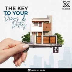 a hand holding a key to a house with the words, the key to your dreams and reality