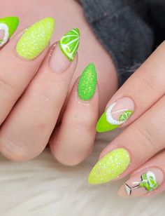 Summer nails 2024 Cinco De Mayo Nails Ideas, Margarita Nails, Pastel Color Nails, Summer French Nails, Sugar Skull Nails, Lime Nails, Mexican Nails, Skull Nail Art, Lime Green Nails