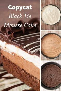 black tie mousse cake with chocolate icing and whipped cream in the middle