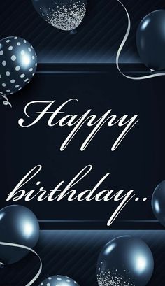 a birthday card with balloons and confetti in the middle on a black background