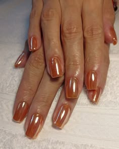 Gel Orange Nails, Orange Chrome Nails Designs, Orange Chrome Nails, Orange Chrome, Nail Colour, Shiny Nails, Nail Jewelry, Orange Nails, Manicure Y Pedicure