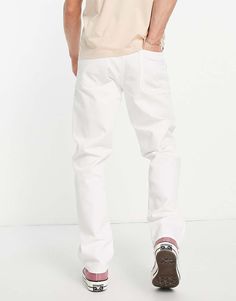 Jeans by ASOS DESIGN The denim of your dreams Straight fit Regular rise Belt loops Five pockets Casual White Slim Fit Bottoms, White Slim Fit Casual Pants, Spring White Jeans With Pockets, White Slim Fit Bottoms With Pockets, White Slim Fit Straight Leg Pants, White Slim Fit Pants With Pockets, White Straight Leg Jeans For Spring, Casual White Straight Fit Bottoms, Slim Fit White Denim Bottoms