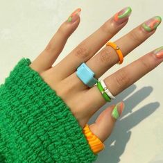 So bright, so light! The perfect neon stacking rings to go with our other BONBONWHIMS staple rings. Thick coated enamel over gold-plated brass. Adjustable & comes in one size that fits anywhere from size US 5-9. Measurements: - 17 mm diameter unadjusted- 3 mm thick Rings Thick, Y2k Designs, Baby Doll Hair, Lucky Charm Necklace, Candy Necklaces, Freshwater Pearl Ring, Resin Ring, Charm Rings, Custom Fonts