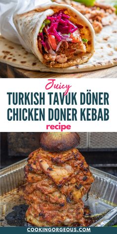 Popular Turkish street food made with tender and juicy marinated chicken thighs, cooked until charred, and wrapped in warm flatbread along with fresh vegetables. Donner Kebab Recipe, Guest Dinner Ideas, Donor Kebab Recipe, Turkish Recipes Chicken, Kebab Chicken