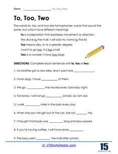 the worksheet for to too two