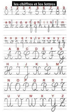 handwriting alphabets with numbers and letters written in cursive writing, including the upper letter