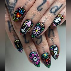 24 Pieces Brain Nails, Sugar Skull Nails, Black Halloween Nails, Simple Fall Nails, Halloween Press On Nails, Nagel Tips, Almond Shape Nails, Nail Envy