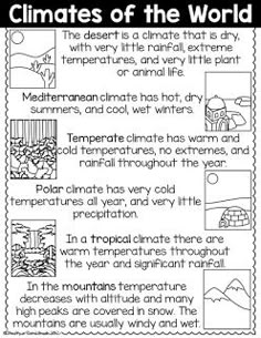 the worksheet for climates of the world is shown in black and white