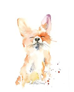 a watercolor painting of a dog with its eyes closed