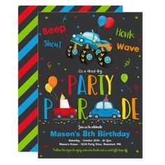 Monster Truck Birthday Party Drive By Birthday Invitation Monster Truck Birthday Party, Truck Birthday Party, 12 Birthday, Monster Truck Party, Monster Trucks Birthday Party, Truck Birthday, Monster Truck Birthday, Trucks Birthday Party, Truck Party