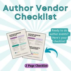 the author vendor checklist is shown with two pages in front of it and an arrow pointing