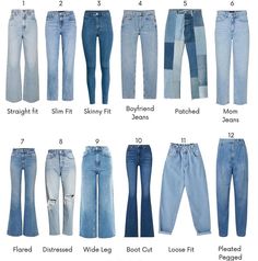 Types Of Bottom Wear For Women, Different Jeans Name, The Best Jeans For Women, Types Of Jeans Style, Jeans Name For Women, Jean Types Chart, Different Jeans Styles For Women, Types Of Denim Jeans, Types Of Jeans For Women