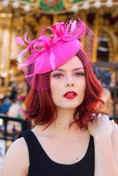 THE MADELYN MARIE – The Hat Hive Fascinator With Veil, Kentucky Derby Fashion, British Hats, Ivory Fascinator, Derby Fashion, Kentucky Derby Fascinator, Rose Fushia, Blue Fascinator, Pink Fascinator