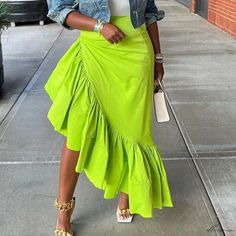 Elluis - Stylish High-Waisted A-Line Skirt in Irregular Hem Design, Featuring Layered Ruffles and a Solid Color Symmetry Irregular Skirt, Irregular Hem, Types Of Skirts, A Line Skirt, A Line Skirts, Ruffles, A Line, Solid Color, High Waisted