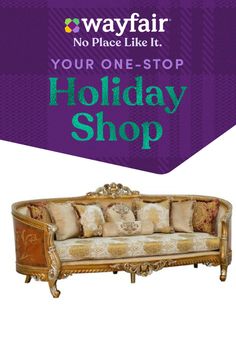 a couch with pillows on it and the words, your one - stop holiday shop