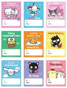 an image of valentine's day cards with cute animals and cats on them in different colors