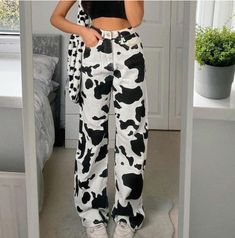 Cow Print Pants, Printed Denim Pants, Denim Pants Fashion, Stretch Denim Pants, Streetwear Mode, Print Jeans, Print Pants, Printed Jeans, Straight Trousers