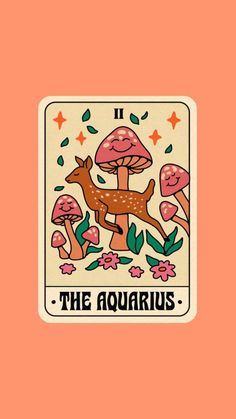 the aquarius playing card with mushrooms and deer