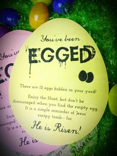 an egg with the words you've been egged written on it next to some eggs