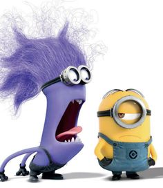 two minion characters one with purple hair and the other blue