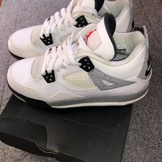 Only Worn Twice. Youth Size 6 (Women’s Size 7 Or 7.5). Comes With Box, Cardboard Inserts And Tissue. Always Kept In Its Box With Inserts. No Creases In Toe. Will Wipe Down Outsoles Prior To Shipping. Casual Air Jordan 4 With Speckled Midsole For Streetwear, Sporty White Air Jordan 4 With Perforations, Casual White Air Jordan 4 For Streetwear, Casual Air Jordan 4 Sports Shoes With Perforations, Casual Air Jordan 4 Low-top With Perforations, Gray Air Jordan 4 Casual Sports Shoes, Gray Air Jordan 4 Casual Sneakers, Casual Gray Air Jordan 4 For Sports, Gray Air Jordan 4 Casual Streetwear