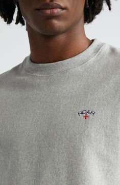 A petite embroidered logo brands this staple crewneck sweatshirt made from cotton French terry for reliable comfort. 27 1/2" length (size Medium) Crewneck Ribbed cuffs and hem 100% cotton Machine wash, tumble dry Made in Canada Designer Clothing Classic Crew Top With Embroidered Logo, Classic Crew Tops With Embroidered Logo, Classic Crew Neck Tops With Embroidered Logo, Relaxed Fit Crew Top With Embroidered Logo, French Terry, Logo Branding, Crewneck Sweatshirt, Heather Grey, Designer Clothing