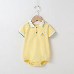 Make your little one look stylish and comfy with this onesie. Featuring a baby fruit pattern, polo collar and color blocking design, this short-sleeved onesie adds a fun and sophisticated touch to your infant's outfit. COLOR White, Yellow GENDER Baby Girl, Baby Boy MATERIAL Cotton PATTERN Fruit (Vegetable) SEASON Summer SIZE (AGE) 66 (3-6M), 73 (6-9M), 80 (9-12M), 90 (12-24M) Color Blocking Design, Boy Material, Pattern Fruit, Baby Fruit, Fruit Pattern, Baby Body, Girl Baby, Polo Collar