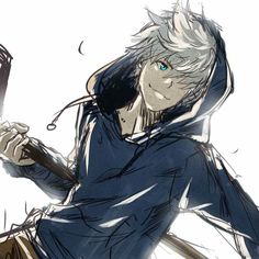 an anime character with white hair and blue eyes is holding a knife in his hand