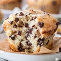 a chocolate chip muffin on a plate