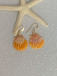 Hawaiian sunrise sea shell .75 inch gold wire wrapped dangling earrings. The gold filled earring hooks are tarnish resistant and nickel and lead free. This exact listing of sunrise shell earrings has been sold but one can be made that is just as beautiful. These genuine and rare beautiful sunrise shells were hand picked from the beaches of Hawaii. This is a great keepsake gift for a loved one! Handcrafted in Hawaii with love! Wire Wrapped Shell Earrings, Handmade 14k Gold Filled Beach Earrings, Handmade 14k Gold Filled Earrings For Beach, Handmade 14k Gold-filled Earrings For Beach, Gold 14k Gold Filled Earrings For Beach, Ocean-inspired Gold Jewelry With Ear Wire, Nickel-free Gold Shell, Gold Shell-shaped Earrings With Ear Wire, Gold Shell Ear Wire Gift