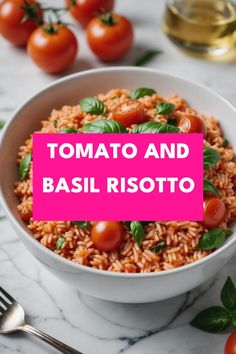 A photo of a  Tomato and Basil Risotto a Risotto Recipes Roasted Tomato Risotto, Basil Risotto, Tomato Risotto, Cozy Dinner