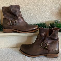 I Bought These On Here Not Too Long Ago But Haven’t Worn Them At All. These Boots Are Amazing And Practically Brand New. Reposhing This Item I Purchased From @Shaylala144. Loved It, But Ready To Rotate For Something New. Questions? Leave A Comment Below! Frye Veronica Boots, Frye Veronica, Brown Silver, Frye Shoes, Too Long, Leather Booties, Something New, Bootie Boots, Ankle Boots