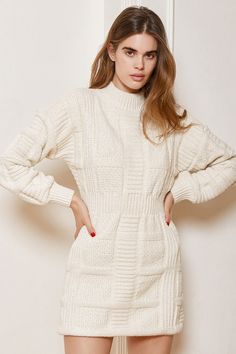 Patchwork It Cream Cable Knit Cutout Sweater Dress White Cable Knit Sweater Dress, Cream Sweater Dress, Christmas Outfit Casual, White Knit Dress, Cozy Sweater Dress, Bodycon Mini Skirt, Sweater Dress Outfit, Cutout Sweater, Cable Knit Sweater Dress