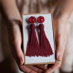 Matt burgundy red beaded tassel earrings Long tassel earrings Bridesmaid earrings Statement earrings BOHO tassel earrings Fringe earrings Red burgundy swarovski rivoli crystals and matt glass seed beads combination creates a lasting impression. These earrings are extremely elegant and eye-catching. The earrings are available in three length: 1★ Earrings length ~ 3 inches (7,5 cm) 2★ Earrings length ~ 4 inches (10 cm) 3★ Earrings length ~ 5 inches (12,5 cm) This is the whole length of earrings - Beaded Tassel Earrings, Long Tassel Earrings, Boho Fringe, Earrings Bridesmaid, Earrings Red, Red Burgundy, Earrings Long, Earrings Statement, Earrings Boho