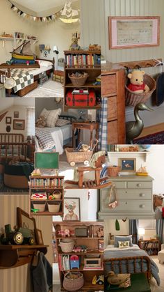 a collage of photos with toys and furniture