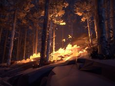 an animated image of a fire in the woods