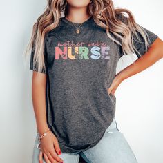 Mother Baby Nurse Shirt, Postpartum Nurse Shirt, Neonatal Nurse Shirt, L&D Nurse Shirt, Mother Baby Nurse Gift, Rainbow Nurse Shirt SIZE AND FIT: Sizes run true to size, which takes the guesswork out of ordering; if you are looking for a loose or oversized fit, just size up. Please refer to our size chart in the photos for exact dimensions. UNISEX SHORT SLEEVE T-SHIRTS * Brand used: Bella + Canvas * Solid colors: 100% cotton / Heather colors 52% Cotton 48% Poly * Light fabric * Tear away label * Cotton Maternity T-shirt With Crew Neck, Maternity Crew Neck T-shirt With Letter Print, Cotton Maternity T-shirt With Short Sleeves, Maternity Cotton T-shirt With Letter Print, Maternity Cotton Tops With Graphic Print, Graphic Print Cotton Maternity Tops, Maternity Cotton T-shirt With Crew Neck, Cotton Crew Neck Maternity T-shirt, Family Matching Gray Short Sleeve Tops