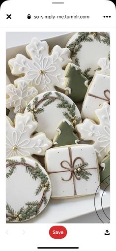 cookies decorated with white and green decorations