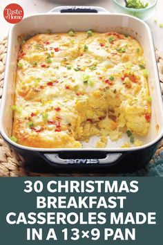 christmas breakfast casserole made in a 13x9 pan with text overlay