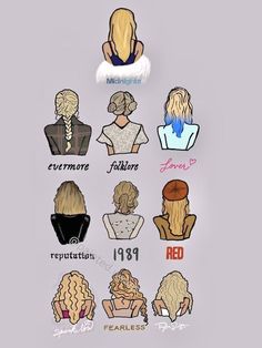 several different types of women's hair are shown in this drawing, with the names and