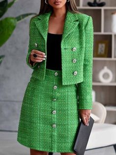 Tweed Clothes, Tweed Fashion, Fit Skirt, Mode Chanel, Buy Skirts, Green Suit, Autumn 2023, Tweed Suits, Elegant Skirt